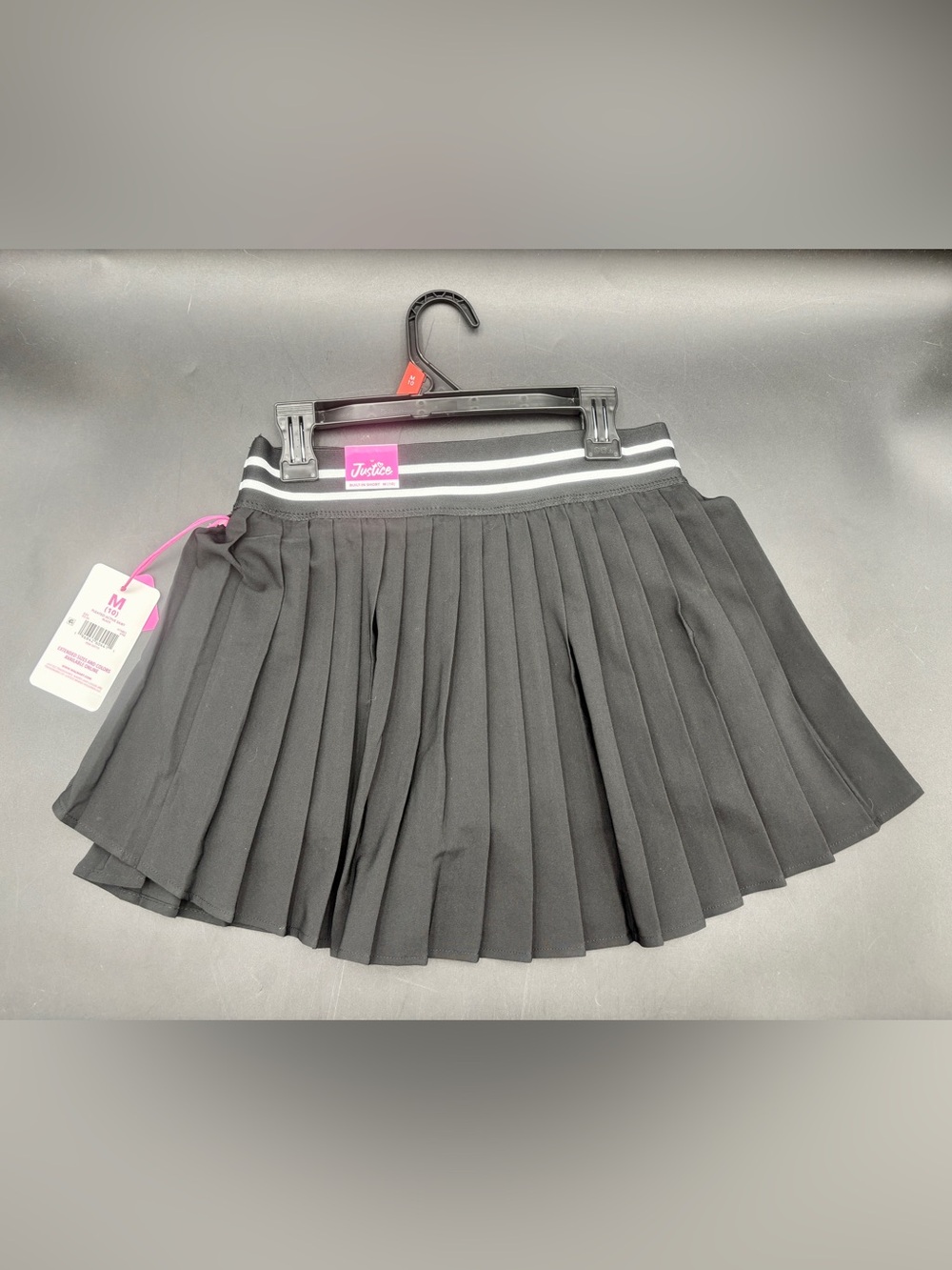 NWT Justice Girls Black Pleated Active Skort - Size Medium (10)